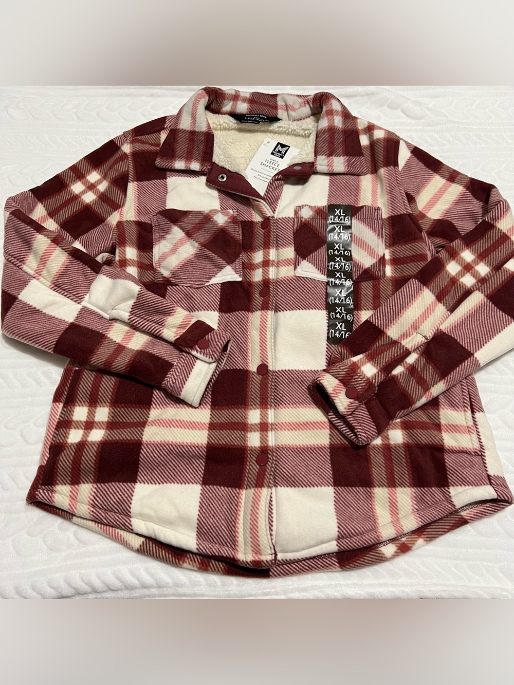 💗 *NEW* Member’s Mark - Girls' Plaid Sherpa-Lined Button-Up Shirt Jacket